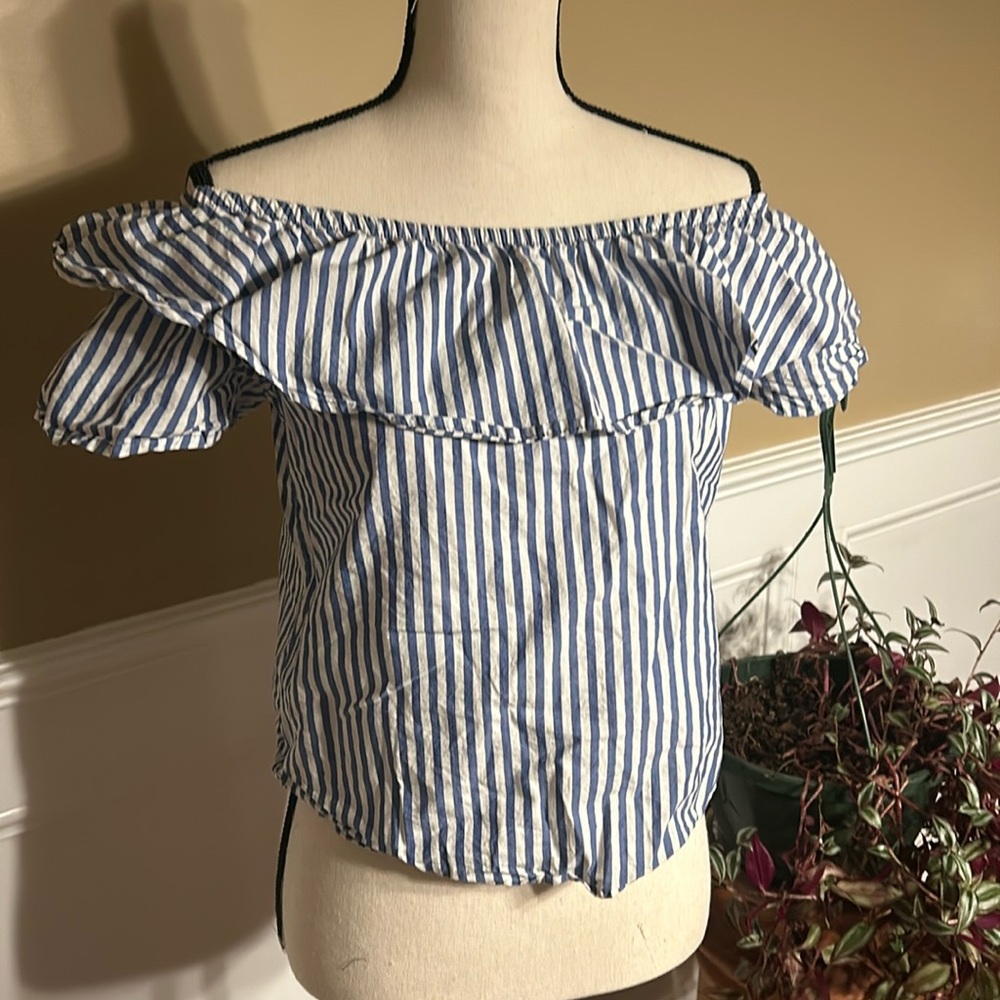 Blue and White off the shoulder shirt